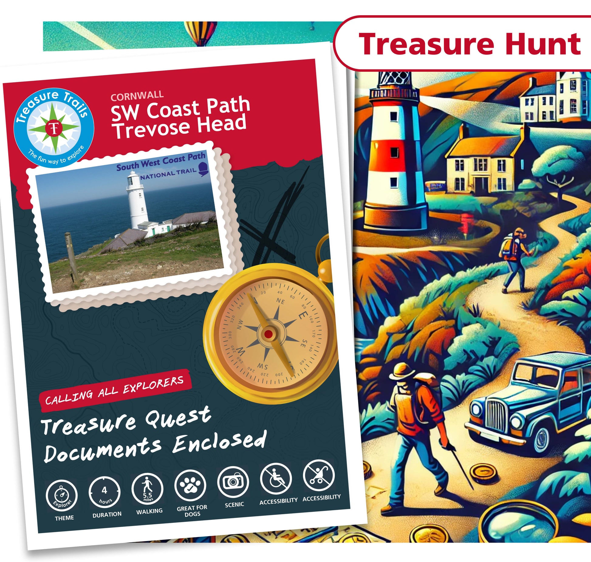 Treasure Hunt in Southwest Coast Path - Trevose Head - Solve Clues & Explore