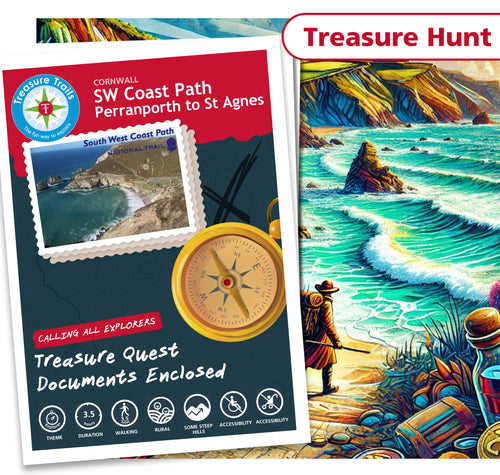 Treasure Hunt in Southwest Coast Path - Perranporth to St Agnes - Solve Clues & Explore